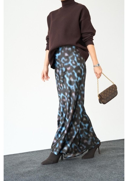 Mottisfashion Uzun Saten Etek - Siyah-Mavi