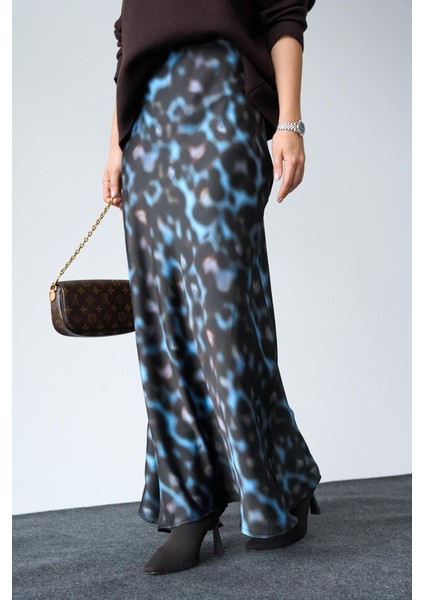 Mottisfashion Uzun Saten Etek - Siyah-Mavi