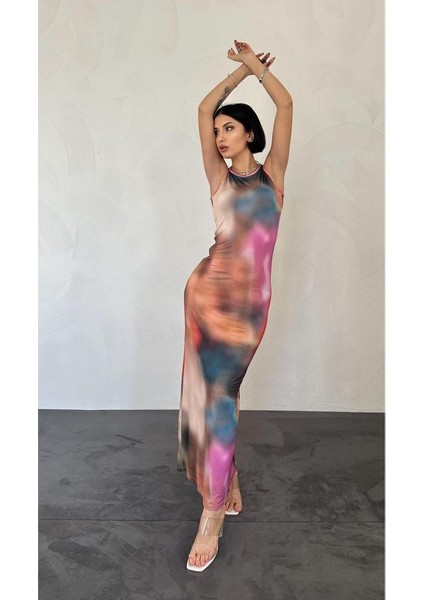 Mottisfashion Renkli Batik Desenli Elbise