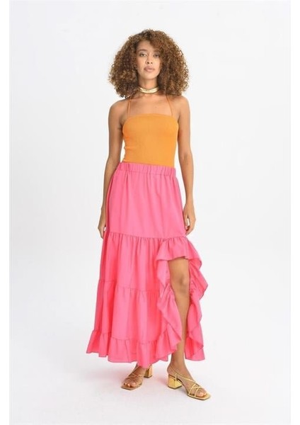 Mottisfashion Audrey Fıfrlı Yırtmaç Detay Etek 4037