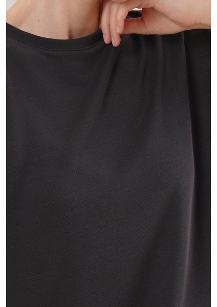 Mottisfashion Modal Kısa Kollu Üst ve Geniş Paça Eşofman Ikili Siyah Takım