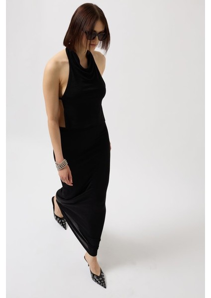 Mottisfashion Parlak Kumaş Maxi Etek