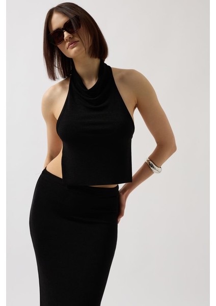 Mottisfashion Parlak Kumaş Maxi Etek