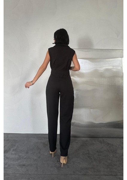 Mottisfashion Siyah Sıfır Kol Atlas Tulum modelleri