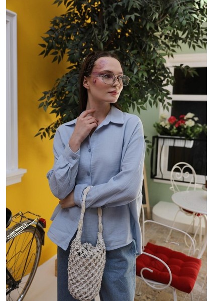 Mottisfashion Müslin Uzun Kol Gömlek - Bebe Mavisi