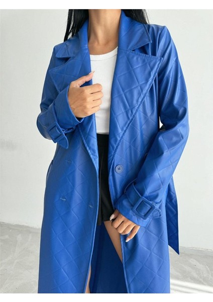Mottisfashion Kapitone Deri Trench - Mavi fiyatları