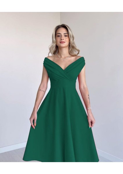 Mottisfashion Kadın Kısa Kollu Kruvaze Yaka Eteği Volanlı Krep Elbise