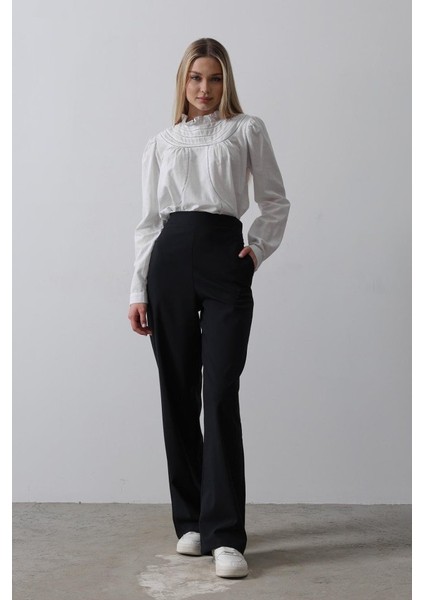 Mottisfashion Beli Yarım Lastikli Palazzo Pantolon - Lacivert fiyatları