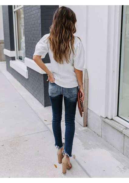 Mottisfashion Kadın Kısa Kollu Pileli Balın Kol Bürümcük Bluz modelleri