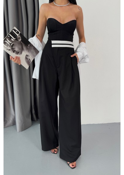 Mottisfashion Pantolon Bel Şerit Detaylı - Siyah modelleri