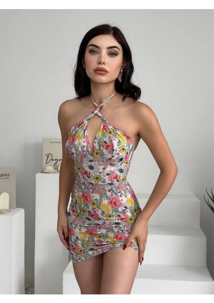 Mottisfashion Greasa Boyundan Bağlamalı Elbise