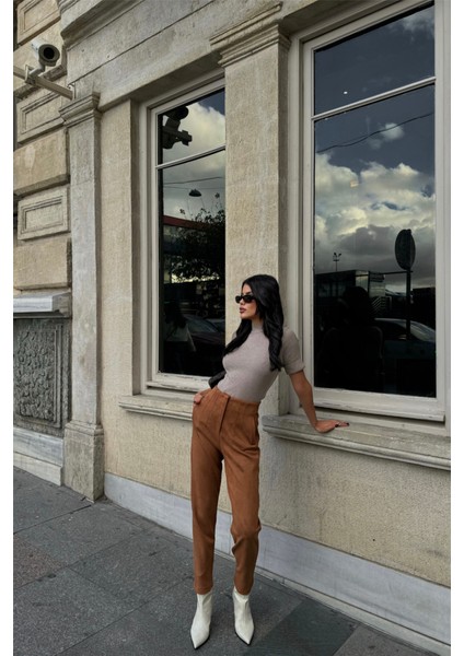 Mottisfashion Süet Pantolon Pensli - Taba