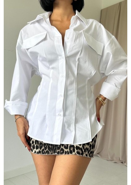 Mottisfashion Beyaz Kapaklı Pileli Gömlek fiyatları