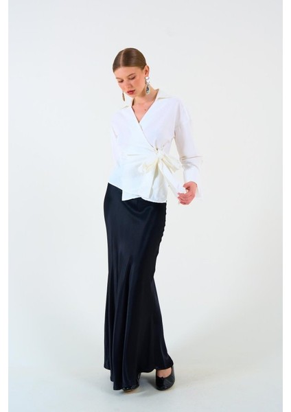 Mottisfashion Düz Yandan Bağlamalı Gömlek - Ekru fiyatları