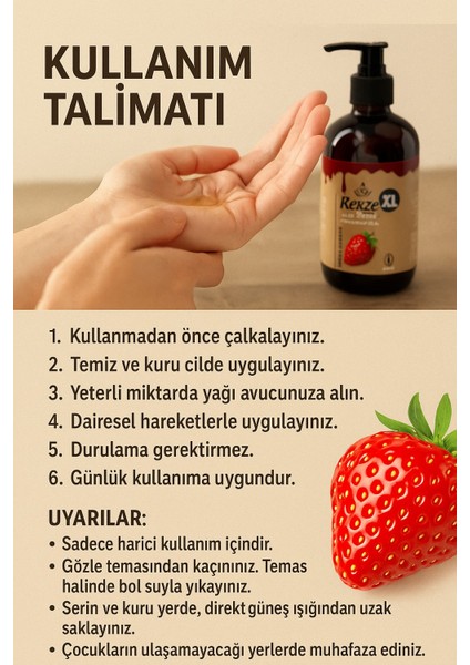 Masaj Yağı 250 ml Çilekli - Etkili- Yenilebilir - Aroma Terapi ile Romantik Bir Deneyim