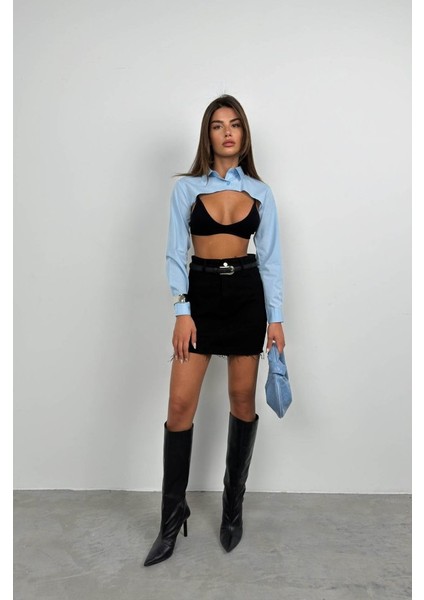 Mottisfashion Oval Kesim Crop Gömlek