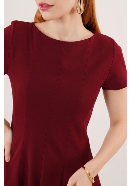 Mottisfashion Önden Dikiş Detaylı Çan Model Bordo Elbise