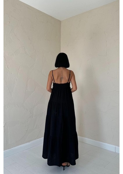 Mottisfashion Siyah Askılı Parçalı Müslin Elbise fırsatları
