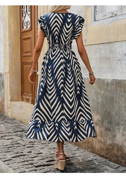 Mottisfashion Kadın Kısa Kollu Kruvaze Yakalı Fırfırlı Süprem Elbise modelleri
