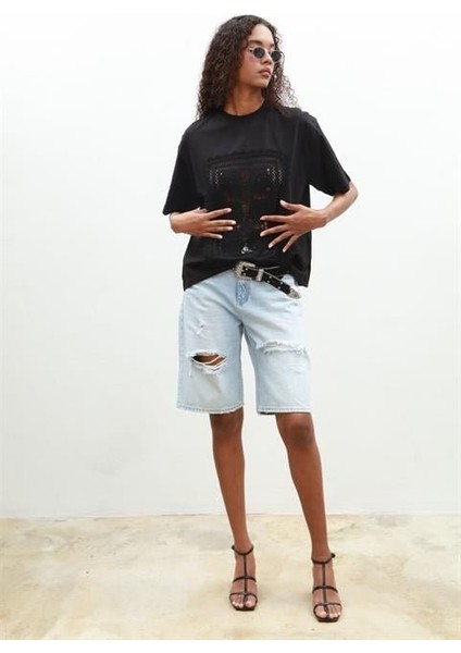 Mottisfashion Melasti Motifli Brodeli Tişört 8019-8