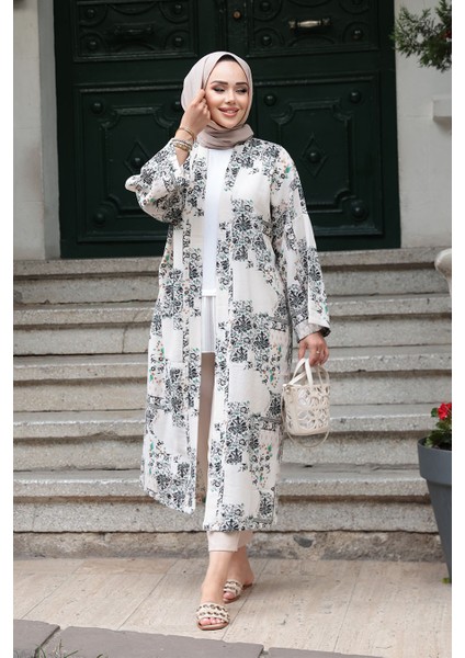 Desenli Siyah Tesettür Kimono 32121S fiyatları