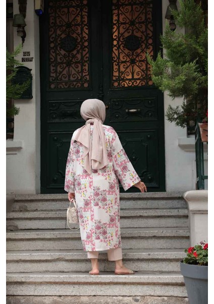 Desenli Fuşya Tesettür Kimono 32121F fırsatları