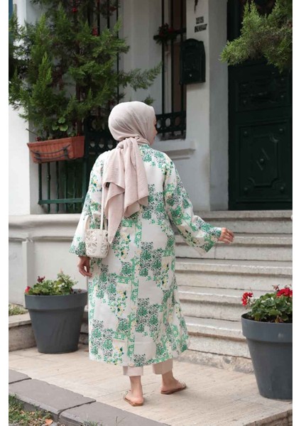 Desenli Yeşil Tesettür Kimono 32121Y fiyatları