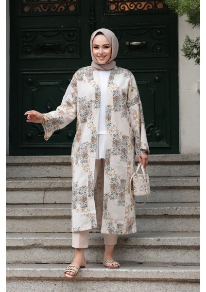 Desenli Bisküvi Tesettür Kimono 32121BS fiyatları