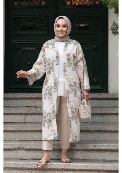 Desenli Bisküvi Tesettür Kimono 32121BS modelleri
