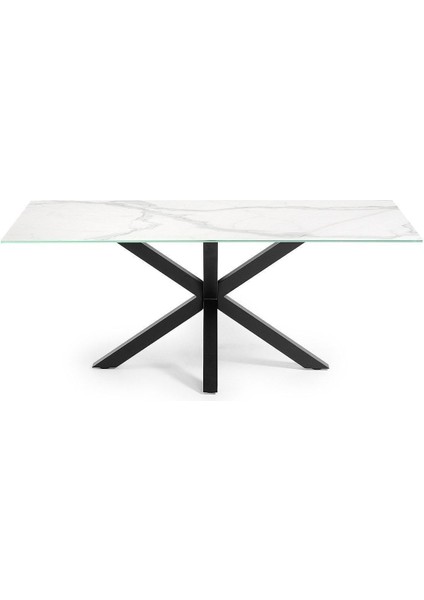 Sias Metal Cam Yemek Masası Siyah Ayak Beyaz Mermer Desenli Cam Tabla fiyatları
