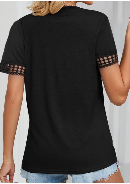 Mottisfashion Kadın Kısa Kollu V Yaka Dantel Yakalı Viskon Bluz fiyatları