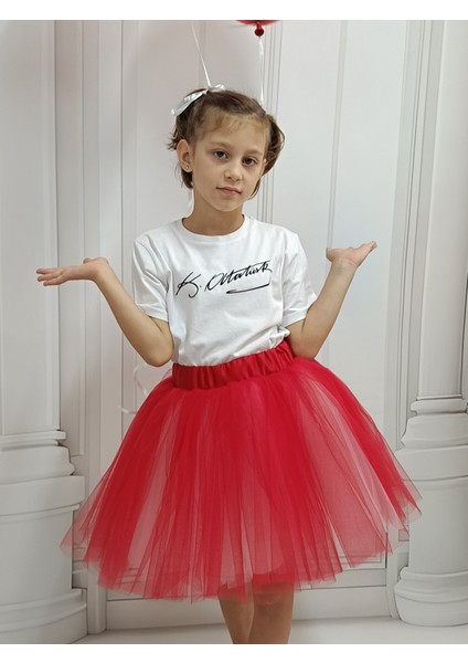 Ada Model Kırmızı / Beyaz Kabarık Tütü Etek 23 Nisan 29 Ekim Gösteri Eteği fiyatları