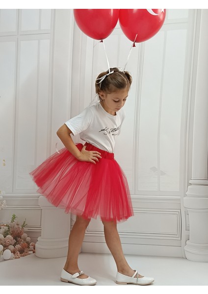 Ada Model Kırmızı / Beyaz Kabarık Tütü Etek 23 Nisan 29 Ekim Gösteri Eteği modelleri