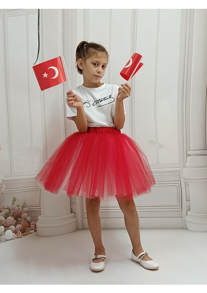 Ada Model Kırmızı / Beyaz Kabarık Tütü Etek 23 Nisan 29 Ekim Gösteri Eteği fırsatları