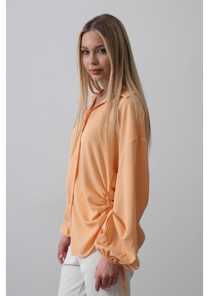 Mottisfashion Biye Detaylı Ayrobin Gömlek - Somon fırsatları