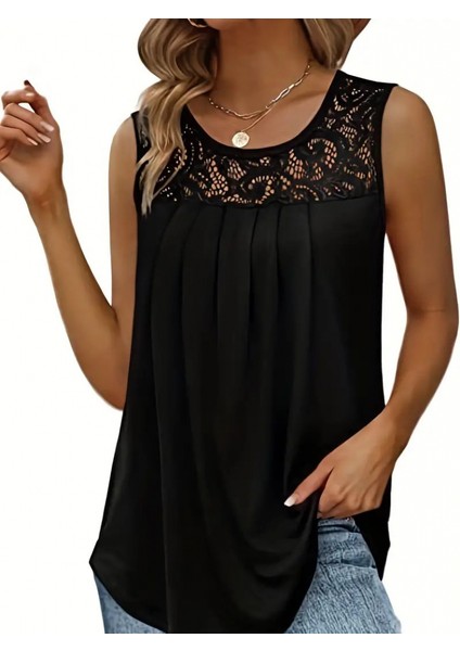 Mottisfashion Kadın Askılı Yuvarlak Yaka Dantel Detaylı Viskon Bluz modelleri