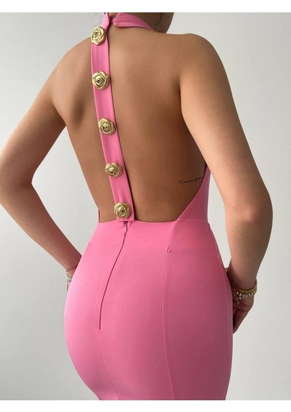 Mottisfashion Katalina Gül Düğmeli Elbise