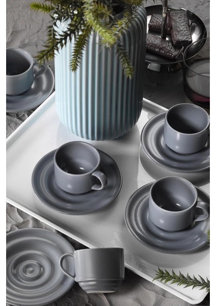 New Tuana 12 Parça 6 Kişilik Kahve Takımı Gri