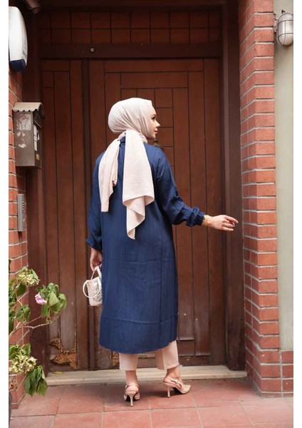 Düğmeli Lacivert Tesettür Tunik 70551L fiyatları