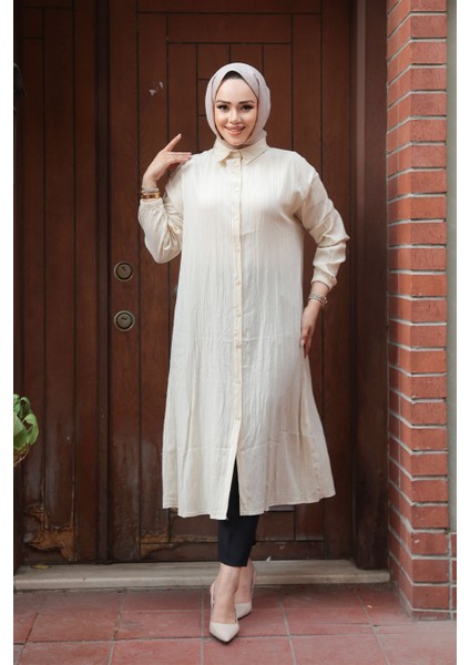 Düğmeli Bej Tesettür Tunik 70551BEJ fiyatları