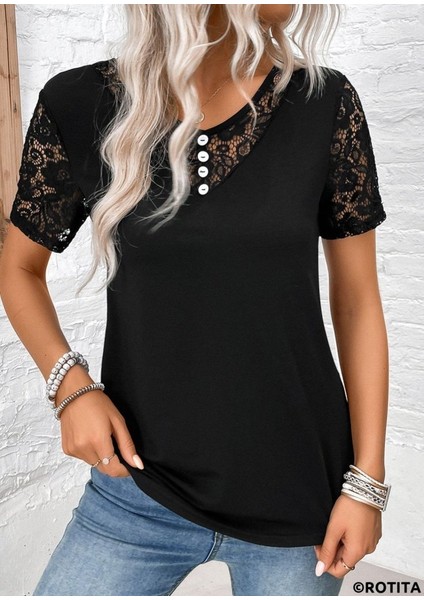 Mottisfashion Kadın Kısa Kollu V Yakalı Önden Düğmeli Viskon Bluz fırsatları