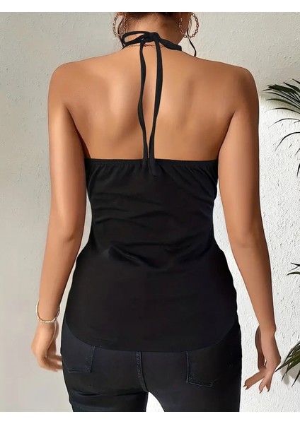 Mottisfashion Kadın Askılı Kuş Gözü ve Dekolte Detay Boyundan Bağlamalı Viskon Bluz modelleri