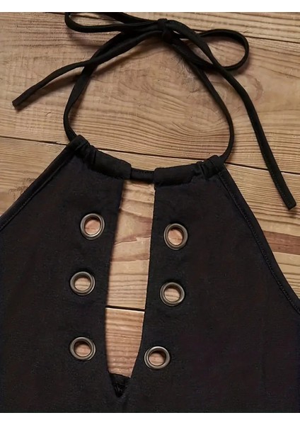 Mottisfashion Kadın Askılı Kuş Gözü ve Dekolte Detay Boyundan Bağlamalı Viskon Bluz fırsatları