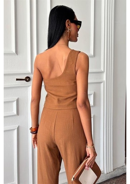 Mottisfashion Tek Omuz Büstiyer Plazzo Pantolon Viscon Takım 10159