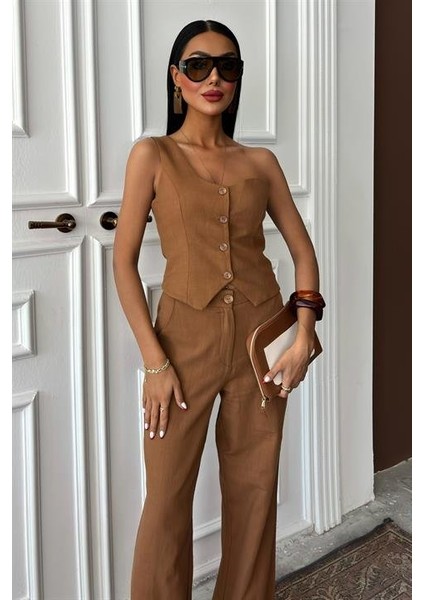 Mottisfashion Tek Omuz Büstiyer Plazzo Pantolon Viscon Takım 10159