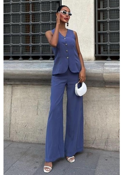 Mottisfashion Arkası Bağcıklı Yelek Plazza Pantolon Modal Takım 10202-08