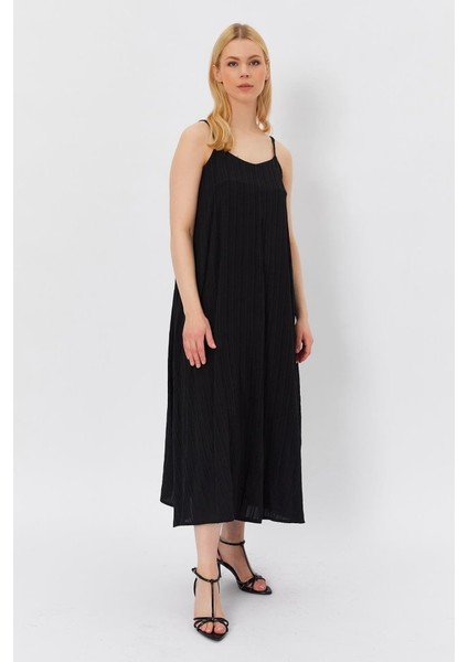 Mottisfashion Askılı Uzun Çan Elbise - Siyah modelleri