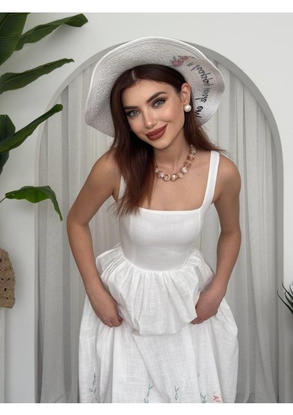 Mottisfashion Mazi Çiçek Desenli Elbise