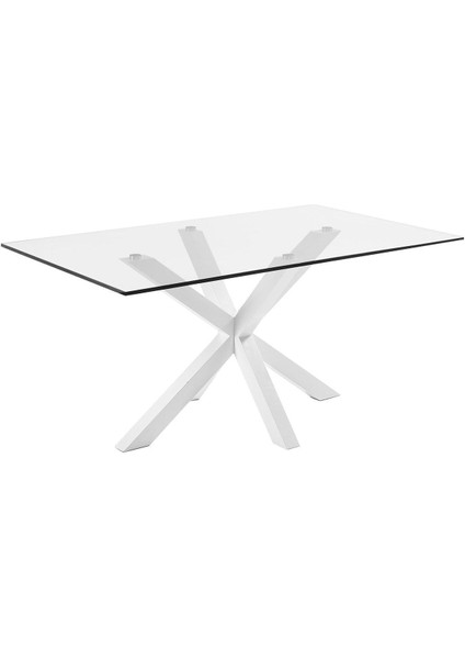 Sias Metal Cam Yemek Masası Beyaz Ayak Şeffaf Cam Tabla