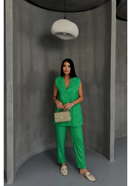 Mottisfashion Jakar Kumaş Yelek - Pantolon Takım - Yeşil fiyatları
